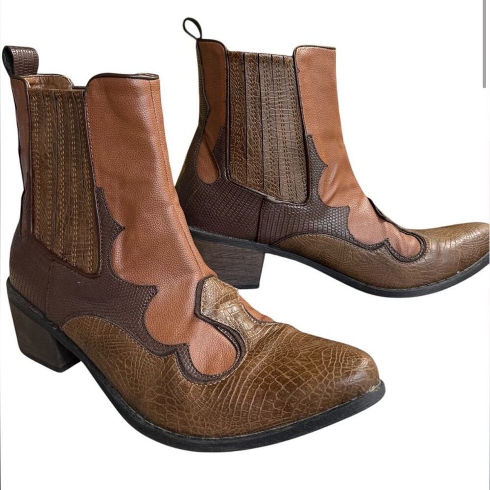 Free People Matisse 10M Ankle Boot Vegan Leather Cavalier Western Brown Cowgirl